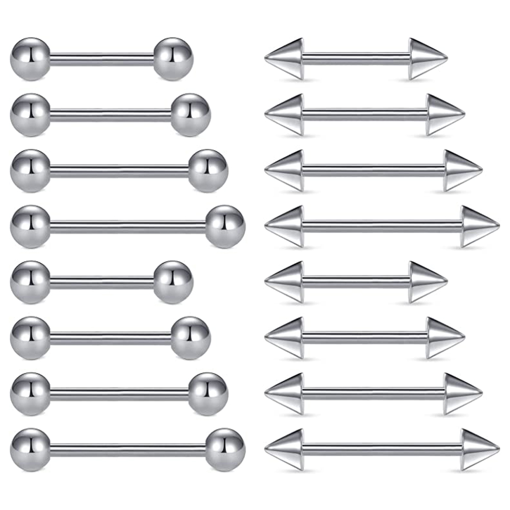 Tongue Barbell Straight - 16pcs 14G Stainless Steel Nipple Rings