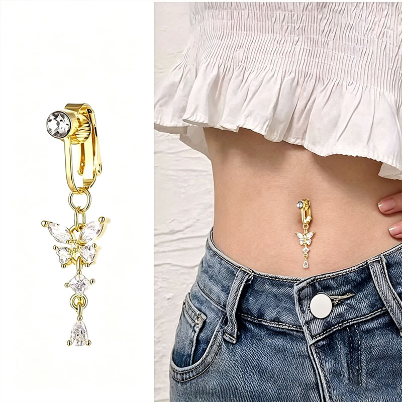 Body Jewelry And Piercing - 1Pc Butterfly Design CZ Fake Belly