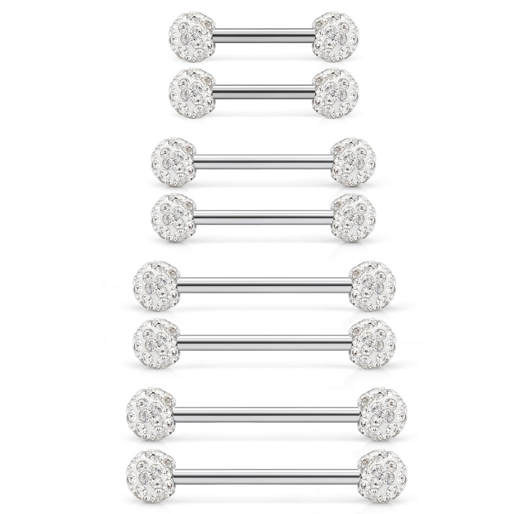 Tongue Barbell Straight - 8 Pcs 14G CZ Paved Ball