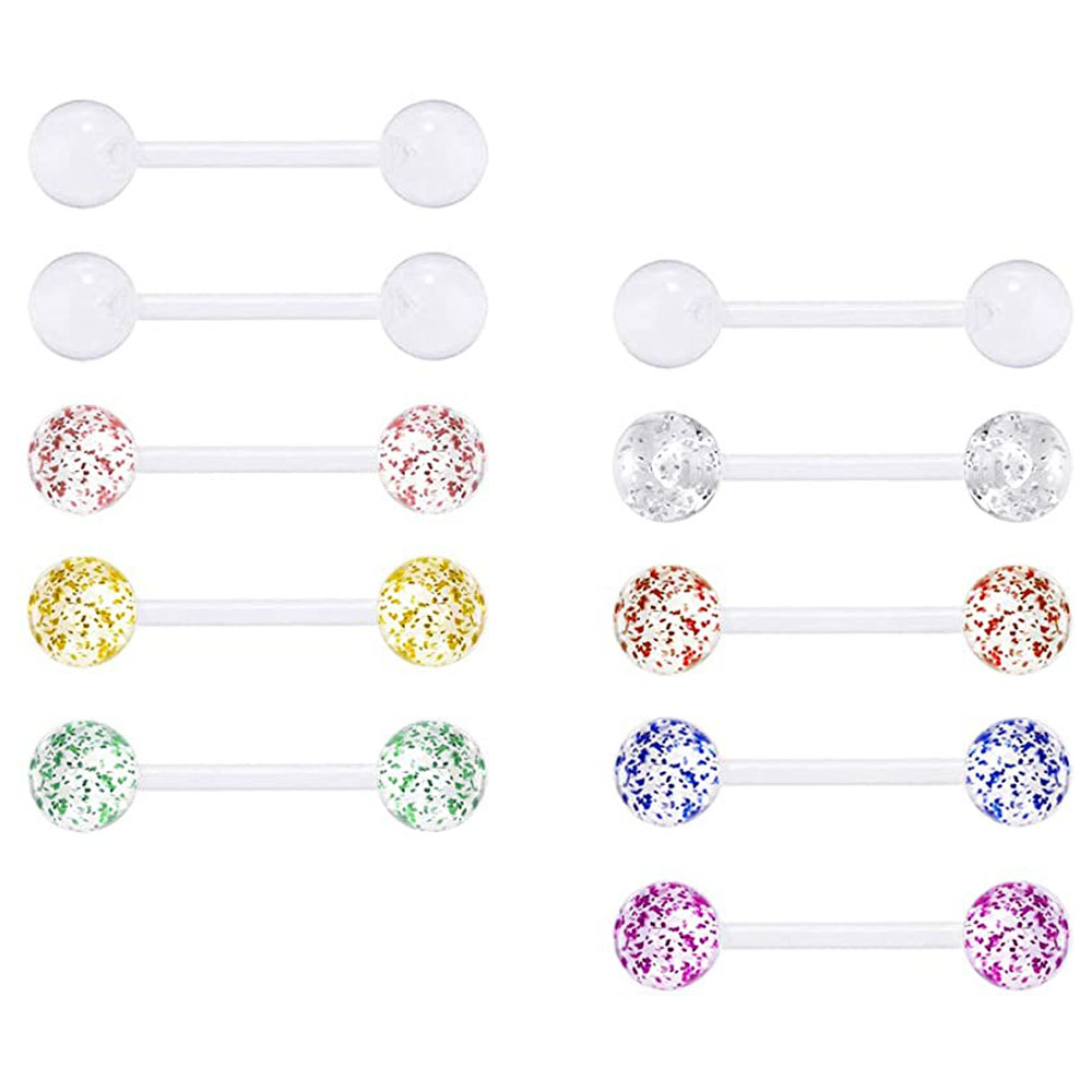 10pcs Clear Tongue Rings Plast - Tongue Barbell Straight recension och pris