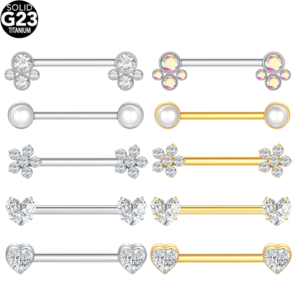 1/5Pcs Titanium Heart Nipple P - Tongue Barbell Straight recension och pris