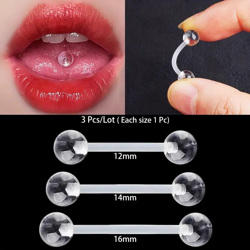 3pcs/Lot Soft Transparent Invi - Tongue Barbell Straight recension och pris