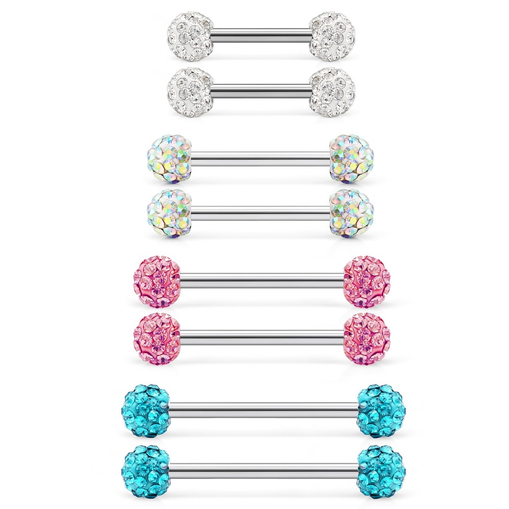 8 Pcs 14G CZ Paved Ball Tongue - Tongue Barbell Straight recension och pris