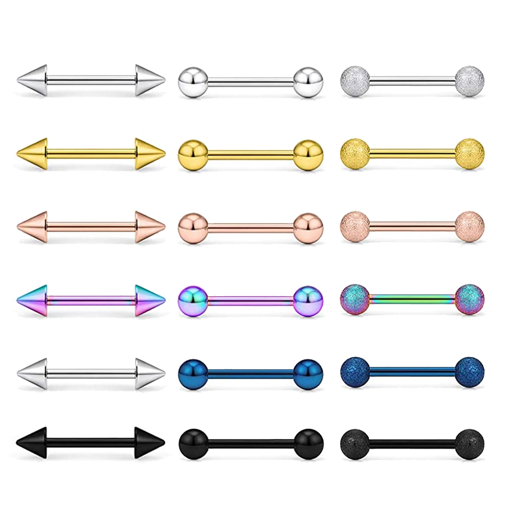 14G Tongue Rings Surgical Stee - Tongue Barbell Straight recension och pris